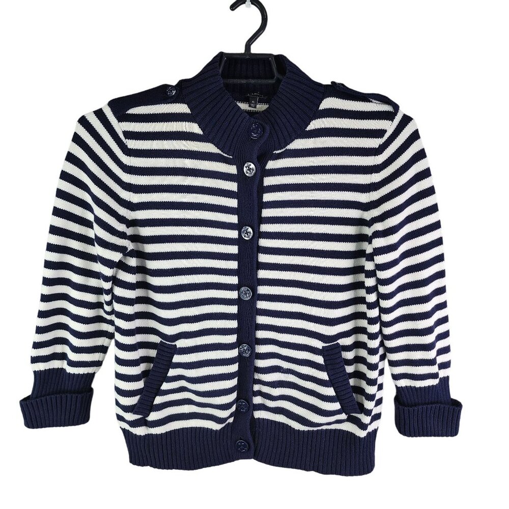 Womens Talbots Navy & White Striped Cardigan Sweater Button Down Long Sleeve XL